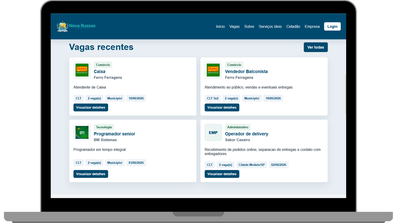 Lista de vagas recentes no Emprega Município