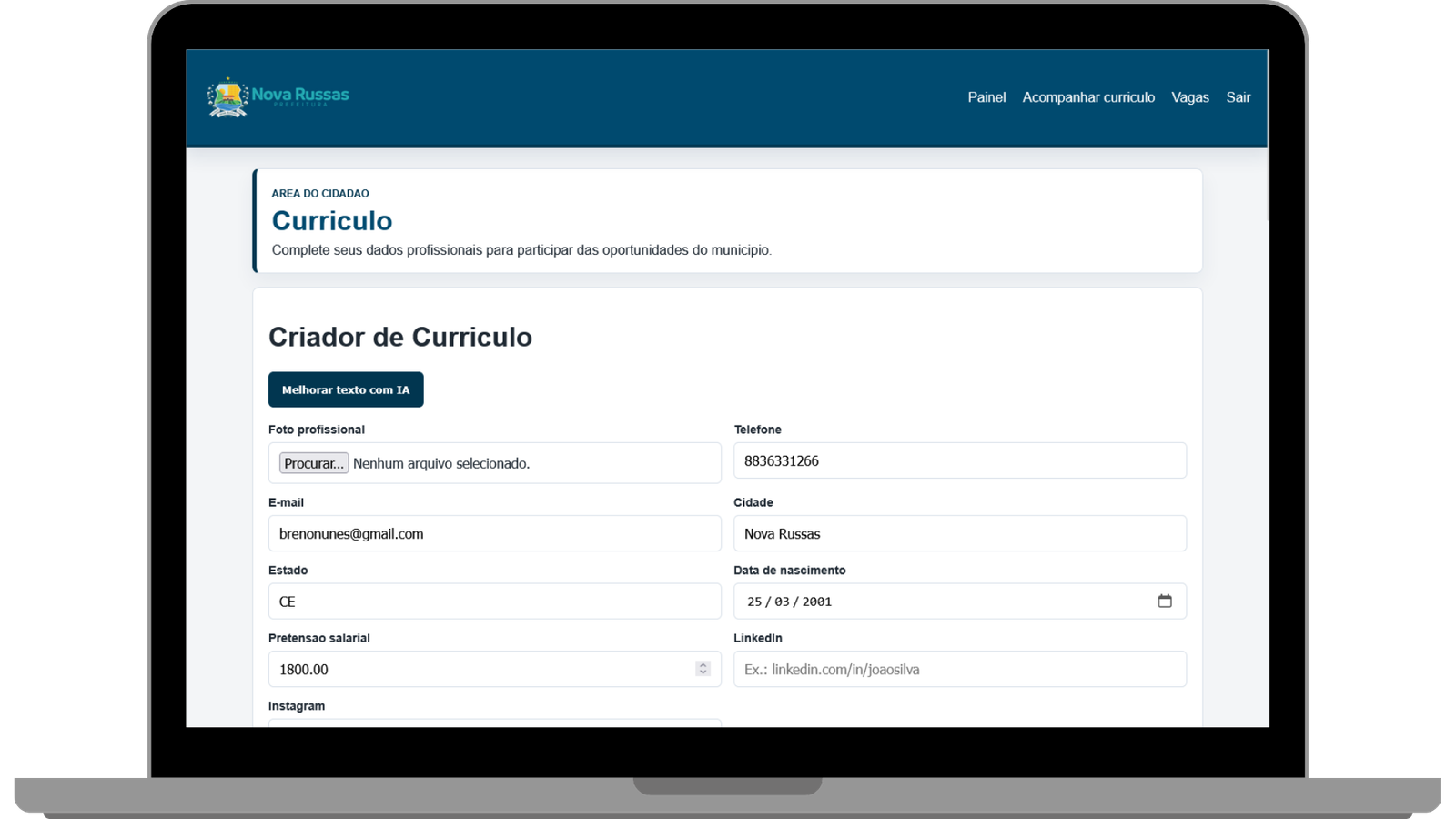 Criador de currículo digital para cidadãos