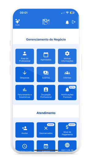 Print da tela de agenda do profissional no app BM Gestor