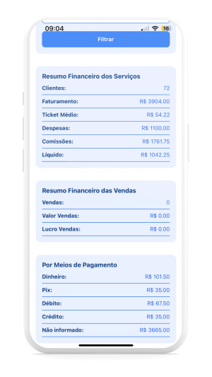 Print da tela de agenda do profissional no app BM Gestor