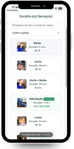 Cliente escolhendo um horário disponível