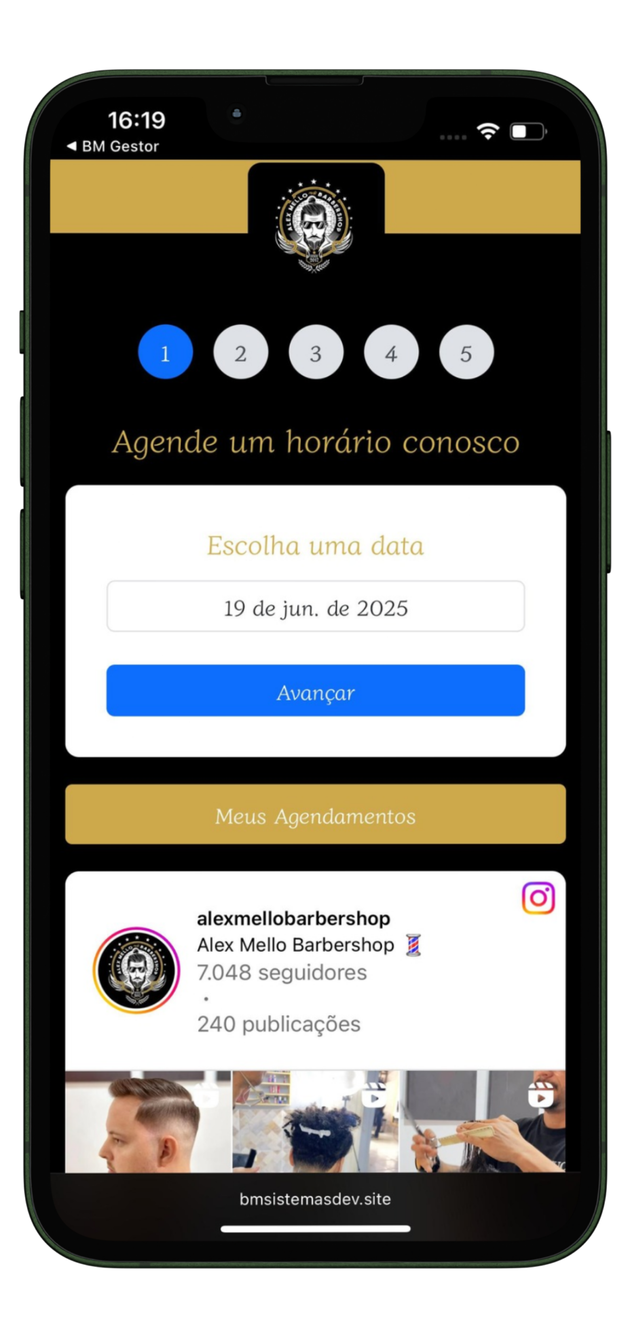 Tela de agenda web da BM